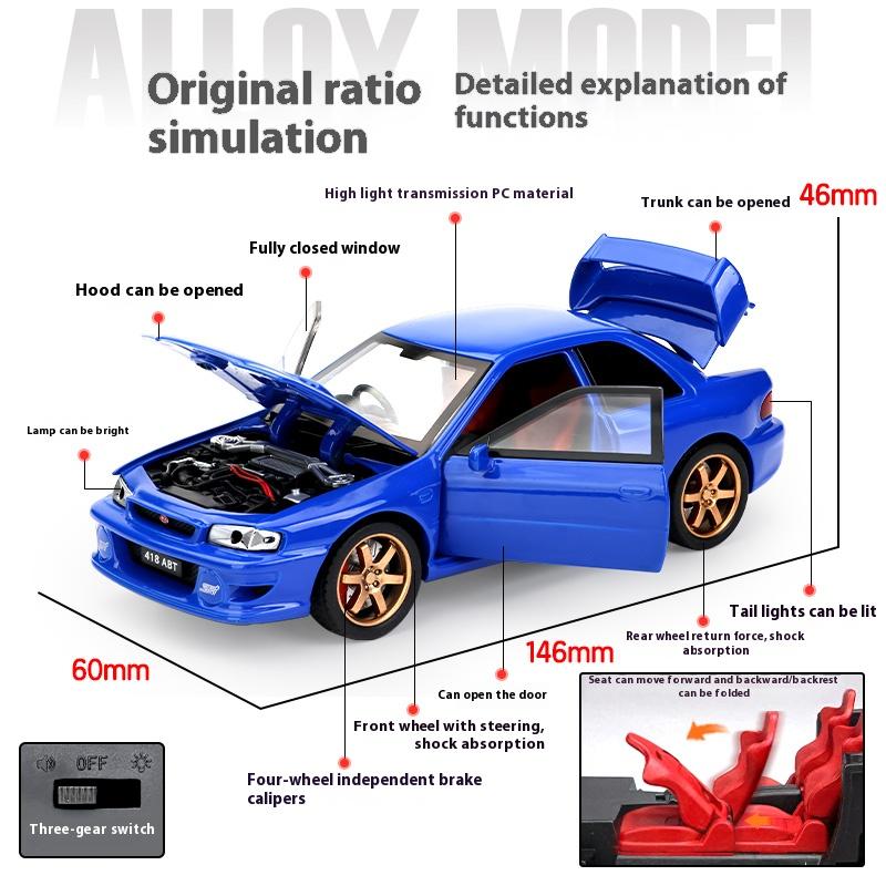 1/32 Scale Subaru Impreza Sti Car Model Sports Car Simulation Car Alloy Model Children's Toy Car Boy Collection Ornaments
