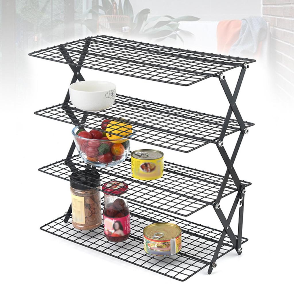 Foldable Iron Cooling Rack Mesh Shelf Sturdy X Leg Design Space Saving Organizer for Kitchen Food Storage Camping