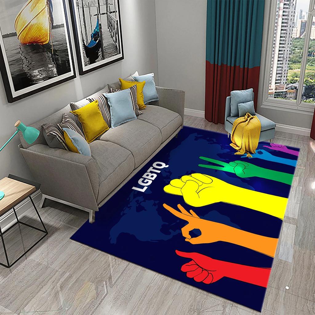 Pride Rainbow Carpet LGBT Themed Rug Colorful Love Heart Print Area Rugs for Adult Yoga Mats Living Room Black Flat Mat Doormat