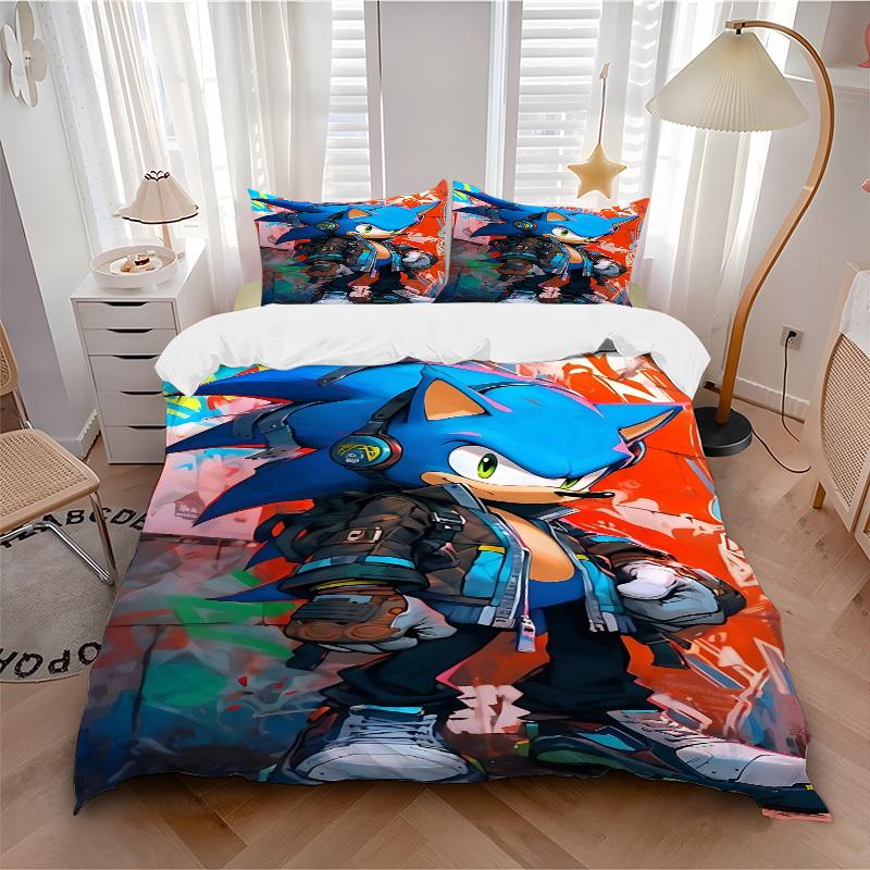 

3pcs bedding set Sonic Urban Includes 1 Comforter + 2 Pillowcases, Without Pillow Inserts, Soft Comfortable,a0910261 135x200cm