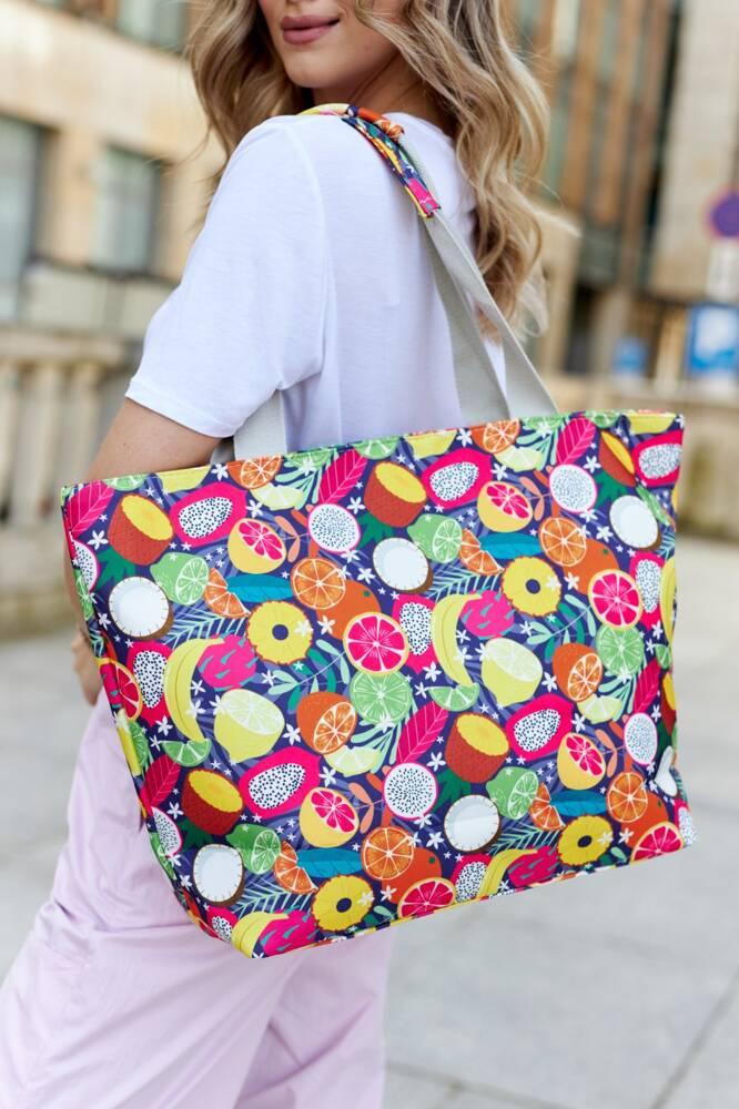 Large Women's Shopper Bag with a Fruit Motif