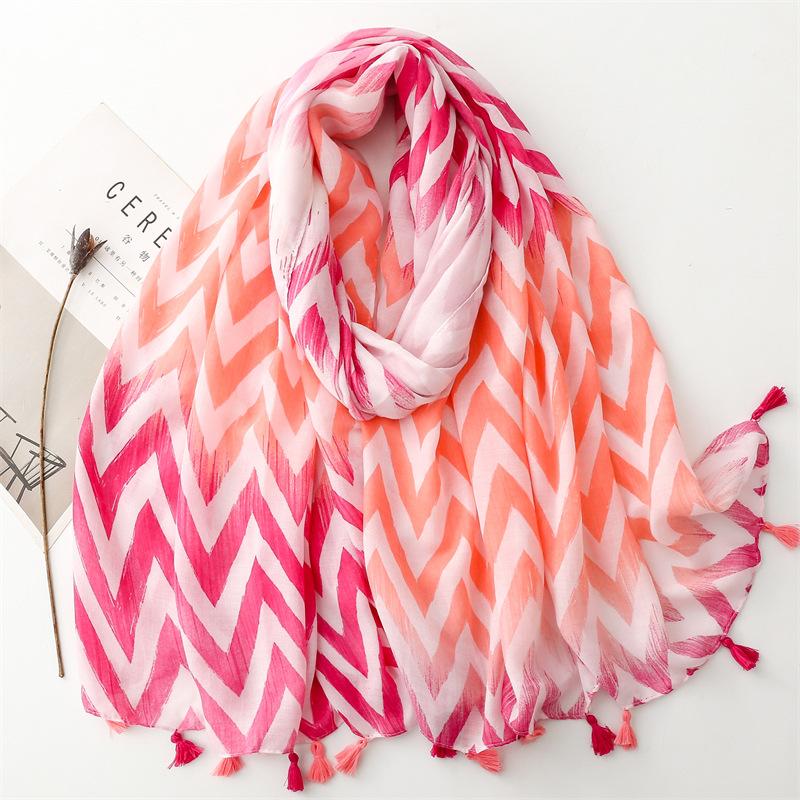 Fashion Ombre Wave Striped Line Tassel Viscose Shawls Scarf High Quality Wrap Pashmina Stole Bufandas Muslim Hijab 180*90Cm