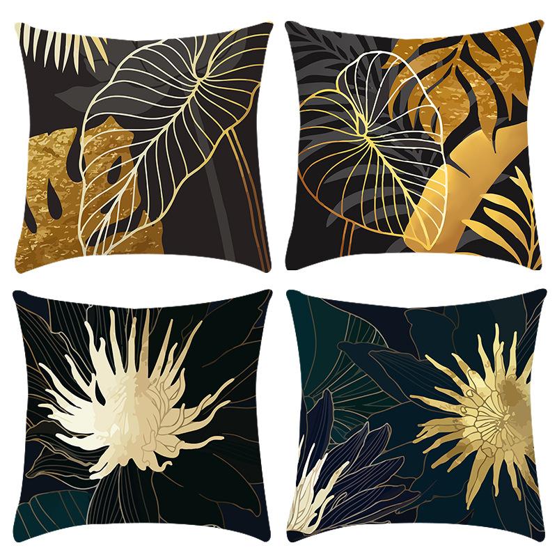 

New Light Luxury Series Printed Gold Plant Anti-insert Silk-print Pillowcase Home Sofa Cushion Cover 45 * 45Cm pillowcase