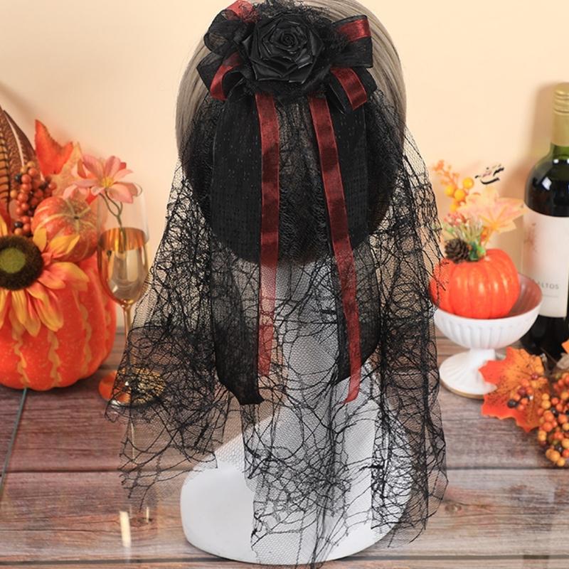 Elegant Black Bows Veil Headpiece For Halloween Parties Costume Accessories Cosplays Headbands Fashion Hair Clip