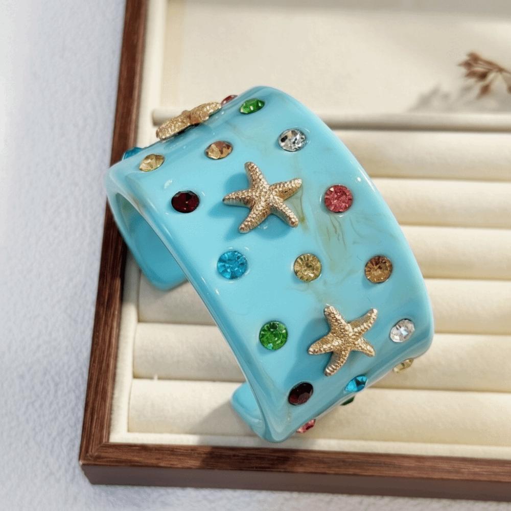 Exaggerated Shell Bracelets Resin Open Bracelet Vintage Beach Rhinestone Bangle  Girls Accessories