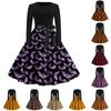 Women's Fashion V-neck Casual Slim Fit Halloween Printed Long Sleeve Dress
