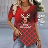 Christmas Women's T-Shirt 3d Printed Short Sleeve Tees Christmas T Shirt For Women Fashion V-Neck Top Holiday Oversized Clothing