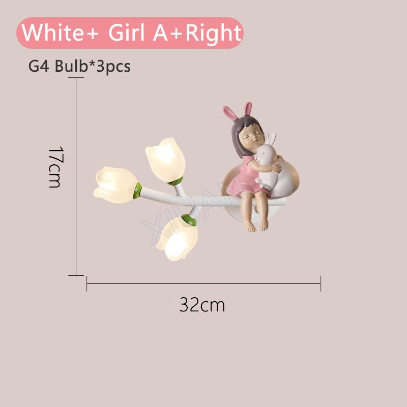 Girl Rabbit Wall Lamps Children's Room Wall Light for Bedroom Bedside Hallway Lighting G4 LED Flower Decorative Night Lamps