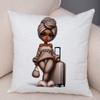 Fashion Cartoon African Girl Pillow Case Soft Plush Cushion Cover for Sofa Home Decor Cute Black Women Throw Pillowcase