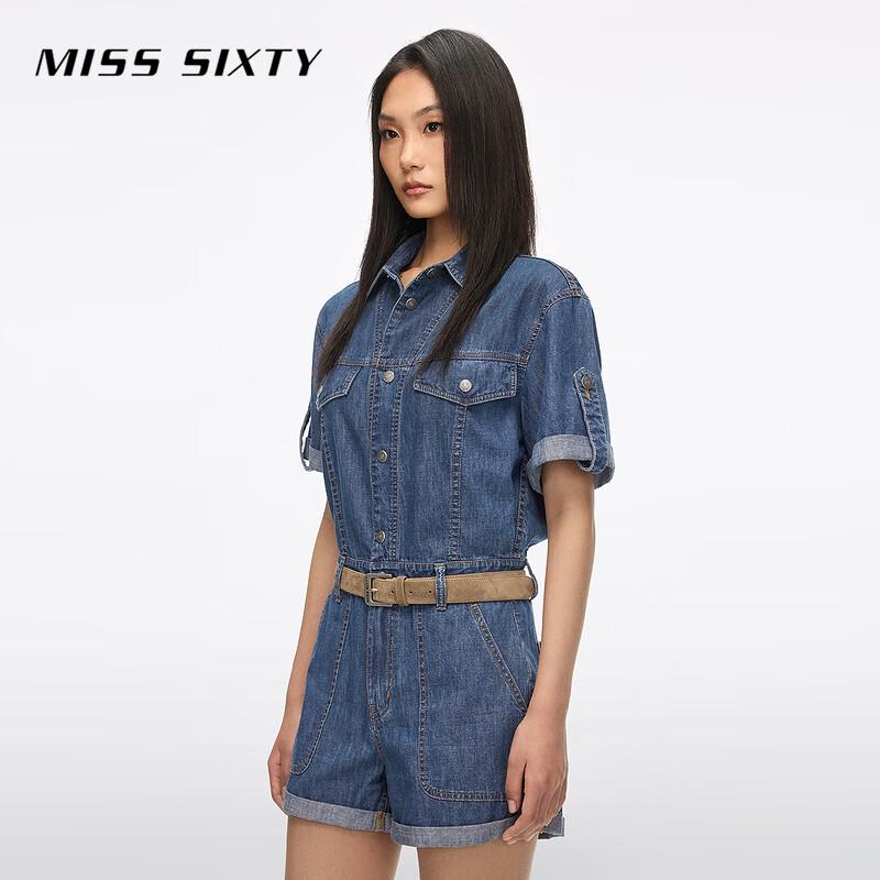 MISS SIXTY Women's 2026 Summer Denim Short Sleeve Jumpsuit with Belt
