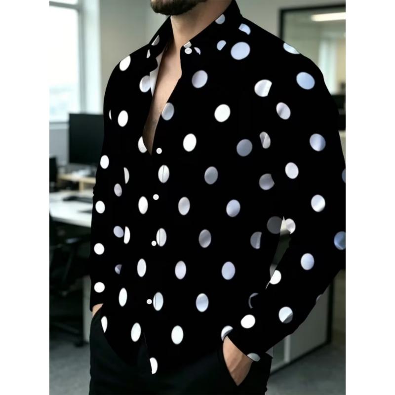 Men's Polka Dot Collar Long Sleeved Shirt Casual Shirt European and American Trend Daily Commuting Formal Top