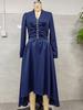 Elegant Waist-Cinching V-Neck Puff Sleeve Long Dress for Women