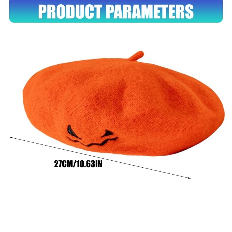 Embroidered Halloween Beret for Adults and Teens, Soft Fabric Hat for Party Dressing, Photos, and Fall Wear Style