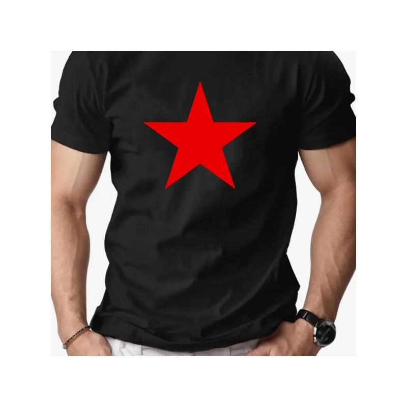 European Size Simple Men's T-Shirt Top Summer Loose Quick-Dry Short Sleeve Five-Star Pattern Print Men's Pullover T-Shirt