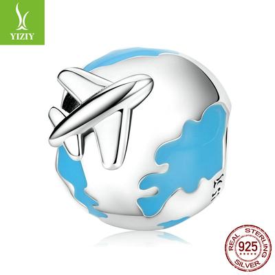 Perline d'Argento S925 Aereo da Viaggio Globale, Accessori Creativi con Perline Blu Terra Fai da Te Scc2026