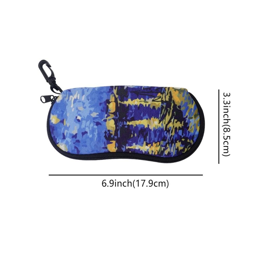 Olieverfprint Rits Brillenetui Draagbare Zonnebril Pouch Met Sleutelhanger Karabijnhaak Schokbestendige Brillen Opbergtas