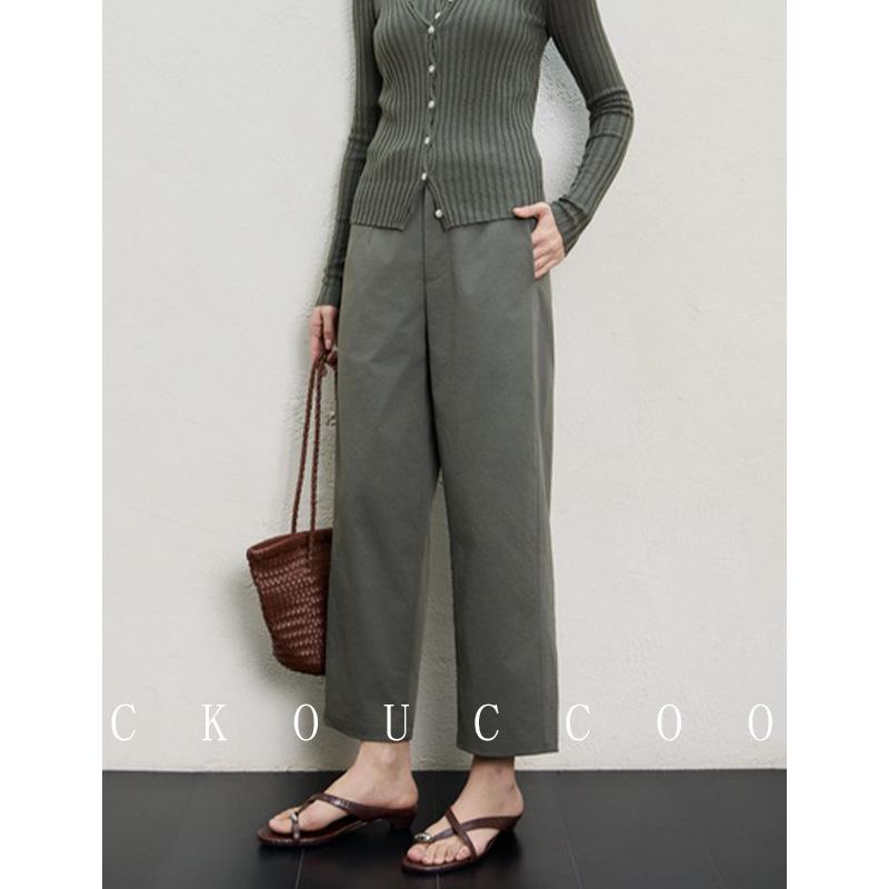 Rongtai Women s French Retro Wide-Leg Cropped Trousers: Anti-Wrinkle, High-Waisted, Loose Fit, Solid Color Casual Pants. Extra Large