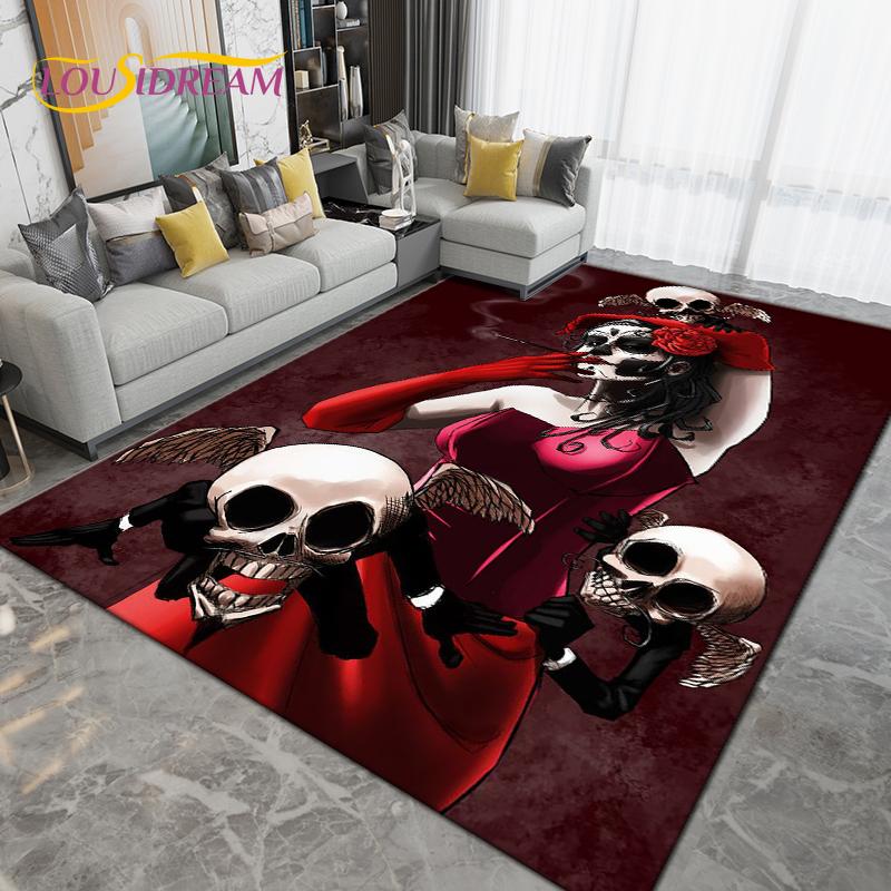 Cartoon Skull Girl Area Rug Large,Carpet Rug for Living Room Bedroom Sofa Decoration,Doormat Kitchen Bathroom Non-slip Floor Mat