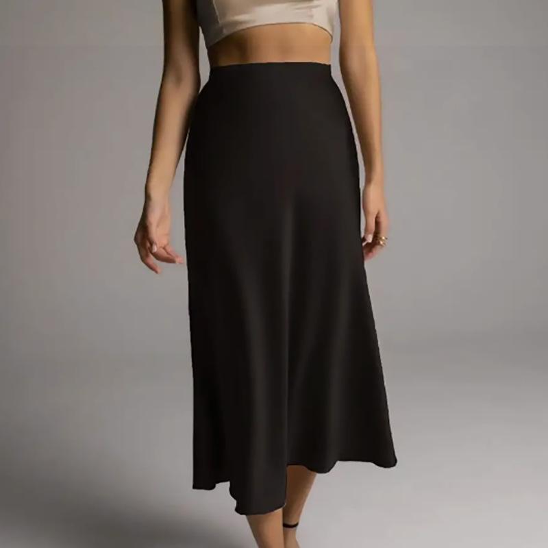 French Style High-End Satin Acetate Smooth Bodycon Mermaid A-Line Midi Skirt for Women