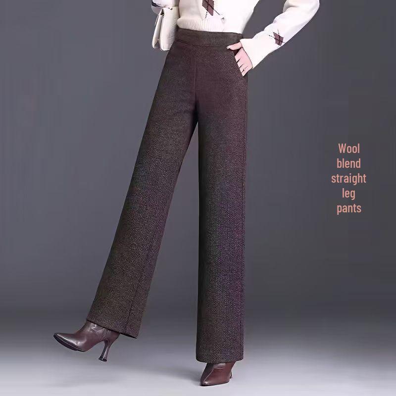 Pantalones de Lana de Cintura Alta con Terciopelo para Mujer Talla Grande - Gruesos, Adelgazantes, Corte Holgado para Otoño e Invierno