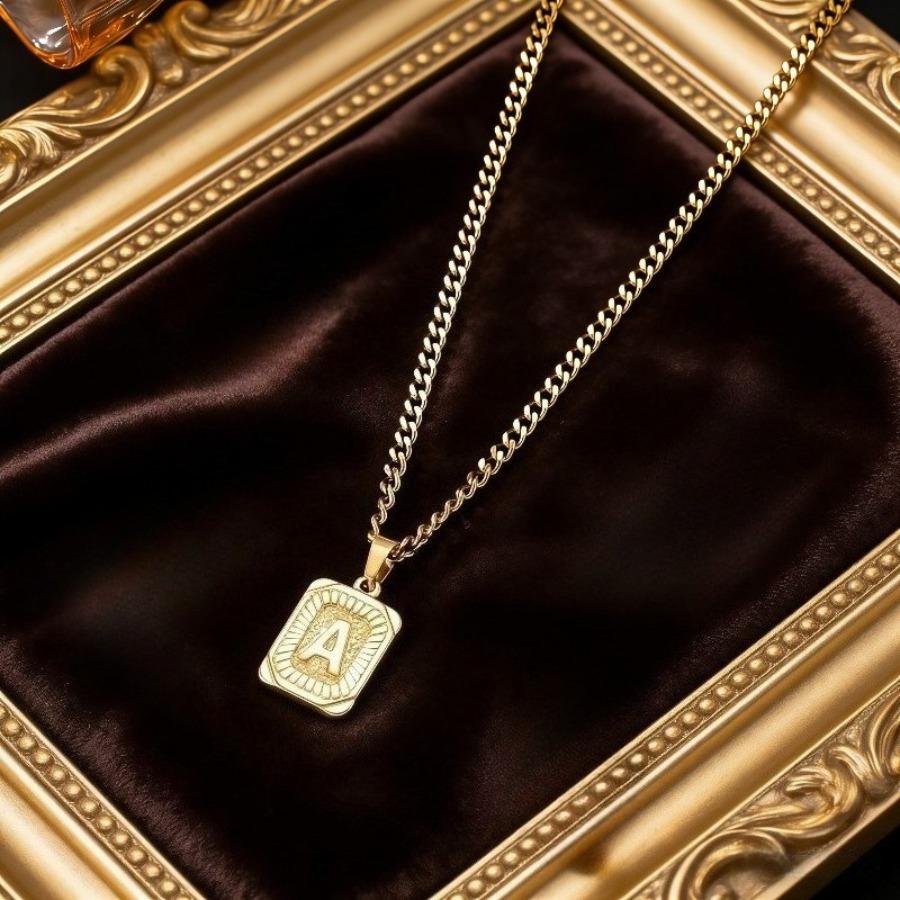 1pc Cuban Chain Necklace Suitable for Men & Women, Thick A-Tag Pendant Collarbone Chain with Lobster Clasp