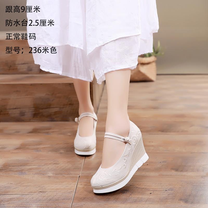 Chunxin ancient style women's shoes Hanfu shoes ethnic style slope heel ancient style heel waterproof table embroidered shoes national style cloth