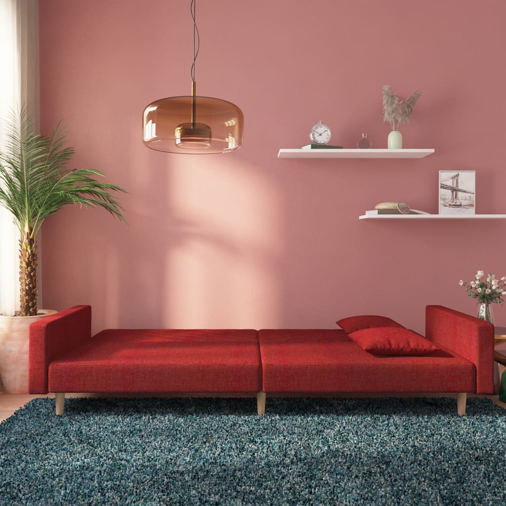 2 Seater Sofa Bed with 2 Cushions Burgundy Fabric