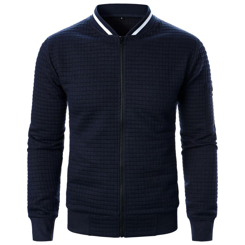 Men's Plaid Zip-Up Stand Collar Cardigan Sweatshirt Jacket