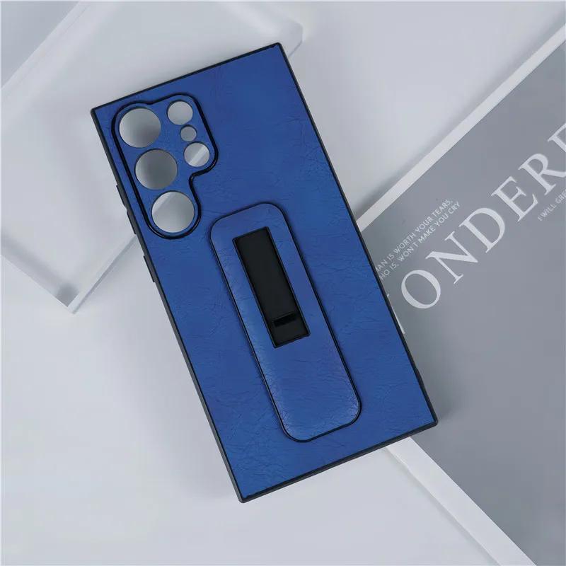 Faux Leather Cover with Invisible Bracket for Samsung Galaxy S24 S23 S22 S21 Ultra Plus + Kickstand Ring Holder Stand Phone Case