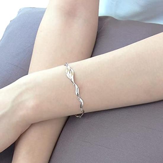 Wave Platinum 925 Metal Present for Women [Glam Jewelry] Women's Bracelet, Simple, Pattern, Seashell, Coated, Silver, Hypoallergenic, Her,