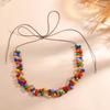 Bohemian Rainbow Colorful Stone Beaded Choker Necklace for Women Handmade Adjustable Cord Statement Necklace