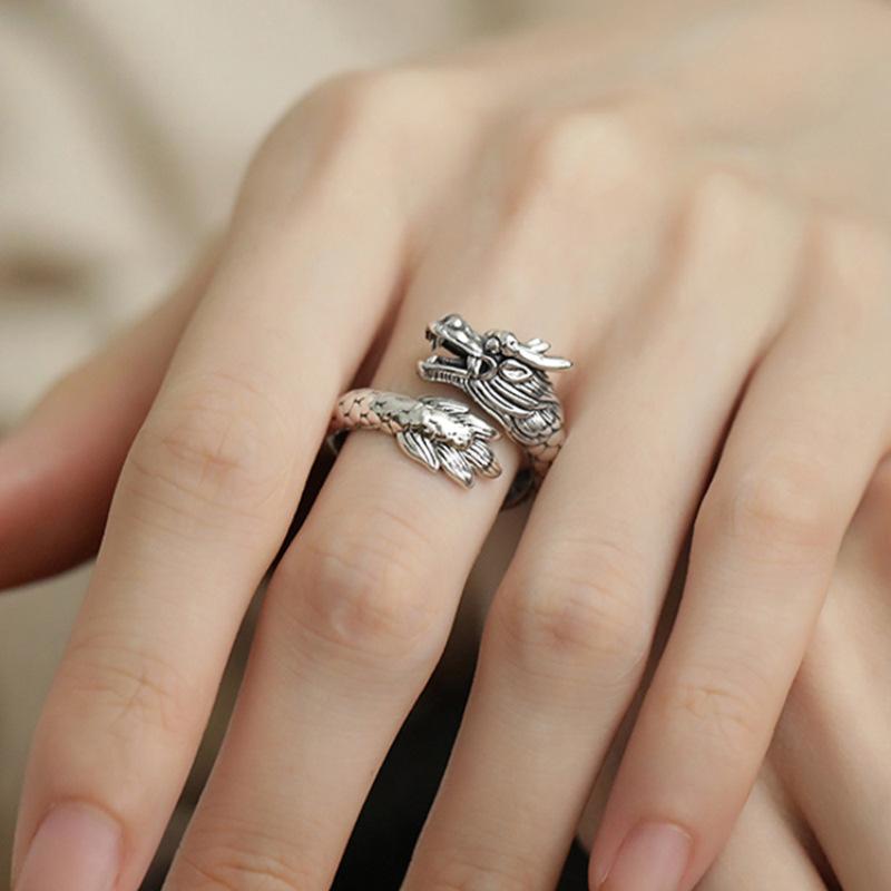 925 Silver Rings INS Fashion Hip Hop Vintage Couples Adjustable Jewelry Hollow Lines Punk Thai Silver Party