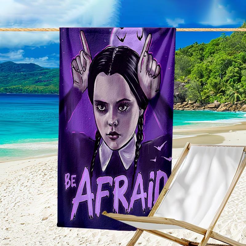 1pc Addams Family Wednesday1 Beach Towel, Sports Cape, Beach and Seaside Swimming Pool Equipment, Fashion Pattern, Rectangular, Travel Essentials