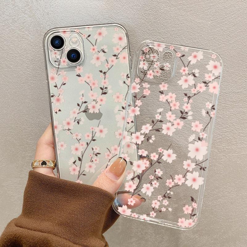 Gentle Pink Small Floral Apple 13 Mobile Phone Case Ip15promax New 14 Literary 13 Pro Anti-drop Protective Case X