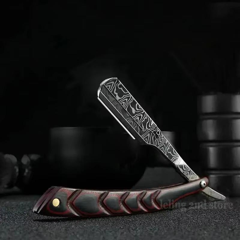 Tan Wood Handle Shaving Razor Professional Barber Shaver with Replaceable Blades Mens Eyebrow Razor Gift