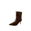 2025 autumn and winter new pointed thin heel high heel temperament thin French fashion sexy beauty female Internet celebrity short boots