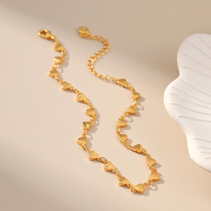 Women Minimalist 18k Gold Plated Heart Link Ankle Bracelet