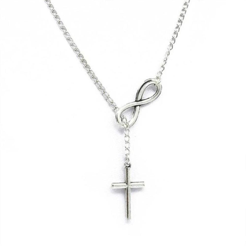 Trendy Minimalist Number 8 Tassel Cross Pendant Necklace for Women Fashion Layering Chain