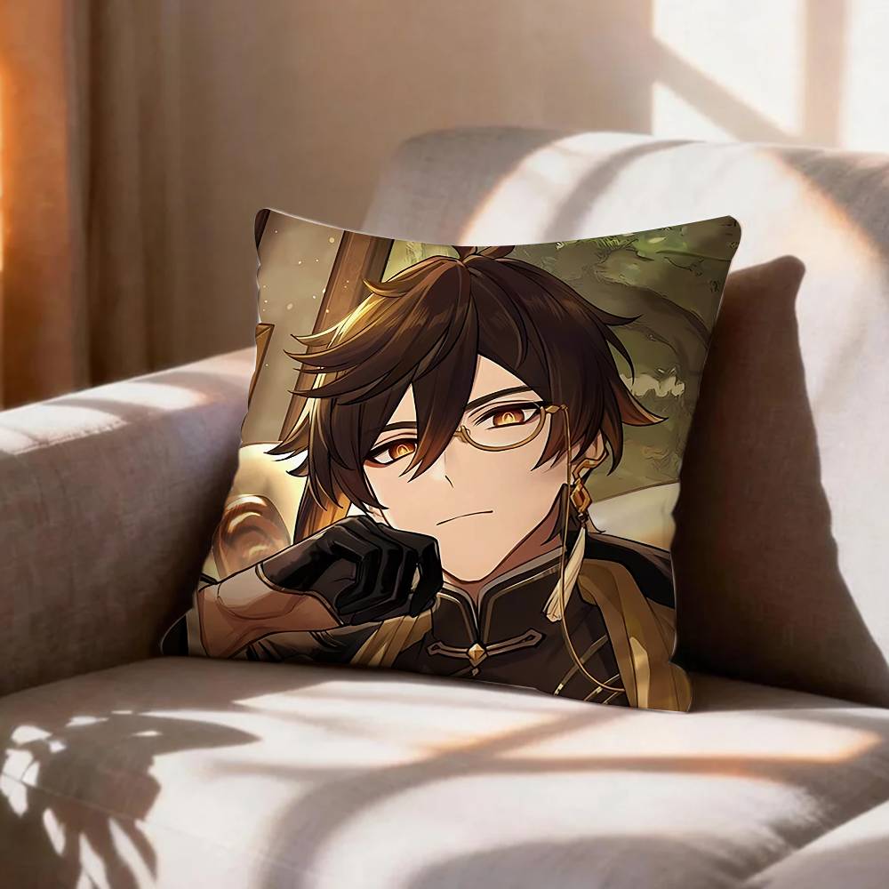 Geo AArchon ZZhongli Genshin Pillow Case Pattern Printed Pillowcase For Living Room Sofa Cushion Cover
