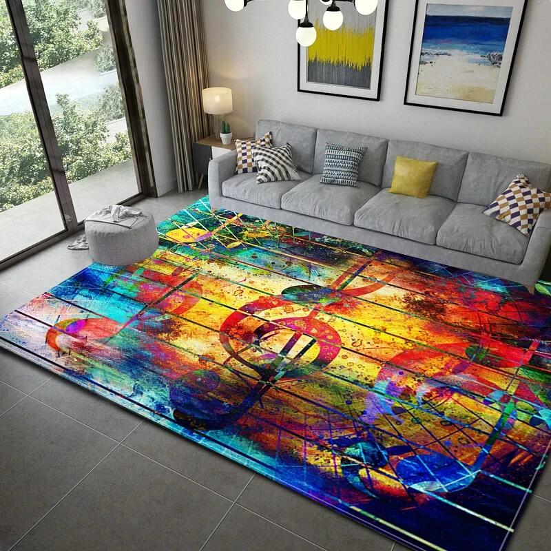 Music Note Area Rug Vintage Music Theme Rugs Non-Slip Floor Mat Door Mats Carpet for Living Room Bedroom Home Decoration