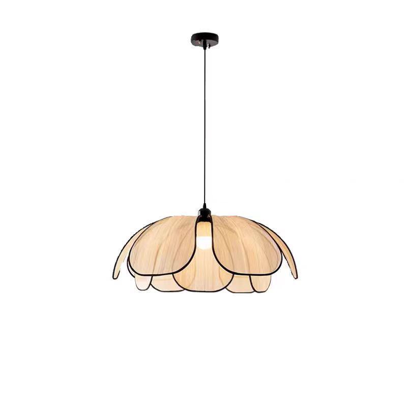Minimalist Japanese Retro Rattan Petal Chandelier for Home and Tea Rooms