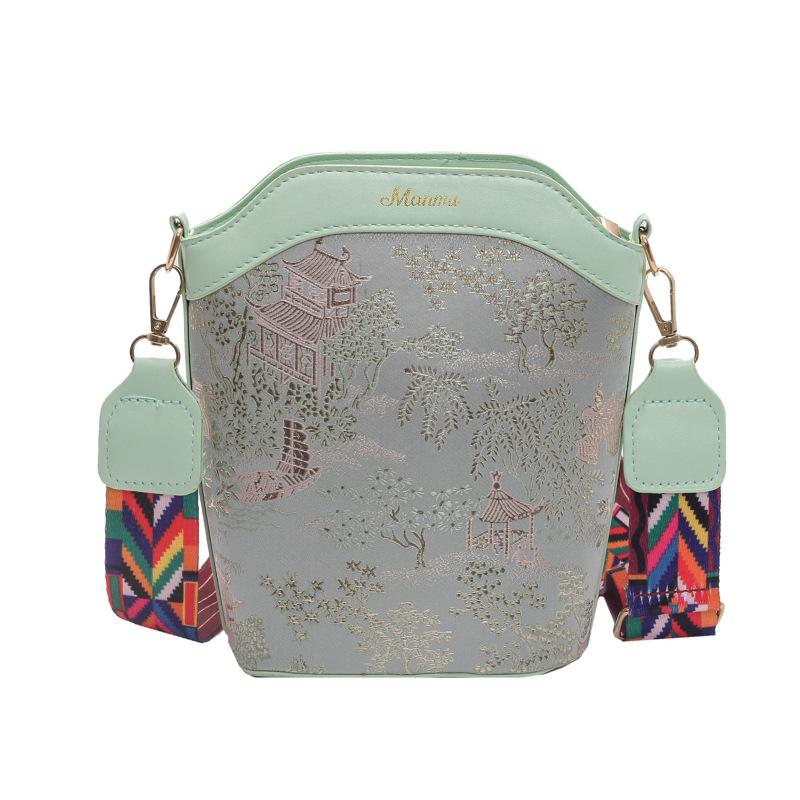 

Fashion sweet niche bucket bag 2024 autumn new popular shoulder bag messenger bag ethnic women s bag зелений