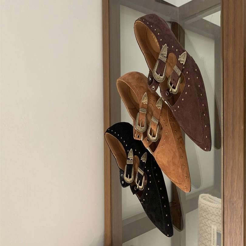 Inner fashion rivet pointed belt buckle Mary Jane shoes women's 2025 new retro versatile single shoes