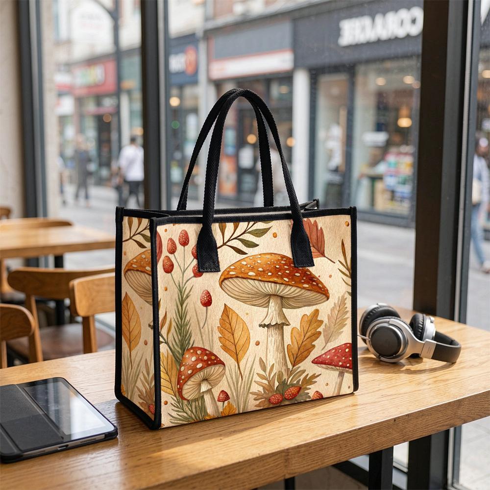 Vintage Mushroom Print Casual Tote Bag for Outdoor Shopping Daily Use