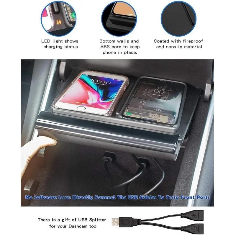 10W QI Wireless Charger For Tesla Model 3 2017 2018 2019 2020 Accessories Dual Phone Charging Pad Car Center Console Interior