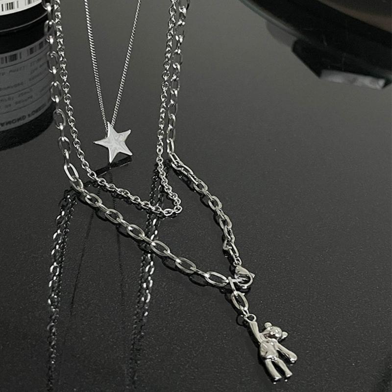 Female Niche Collarbone Chain Three-Layer Bear Star Tassels Necklace Student Simple Temperament Cold Wind Necklace