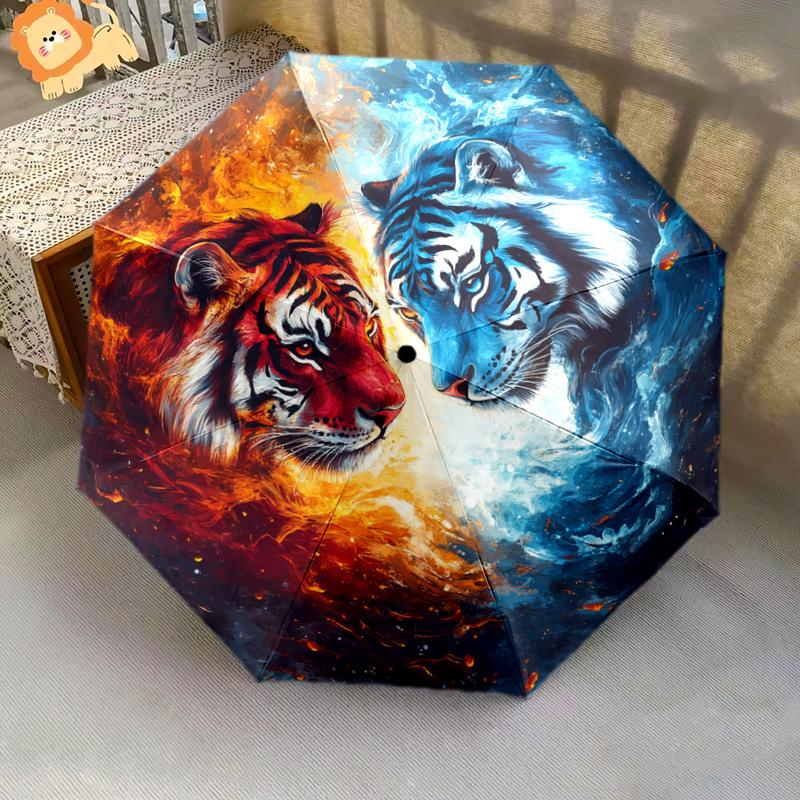 1 PC Automatic Folding Umbrella - Yin Yang Tigers Pattern, Portable & Foldable Design with 8 Ribs, Christmas Birthday Gifts