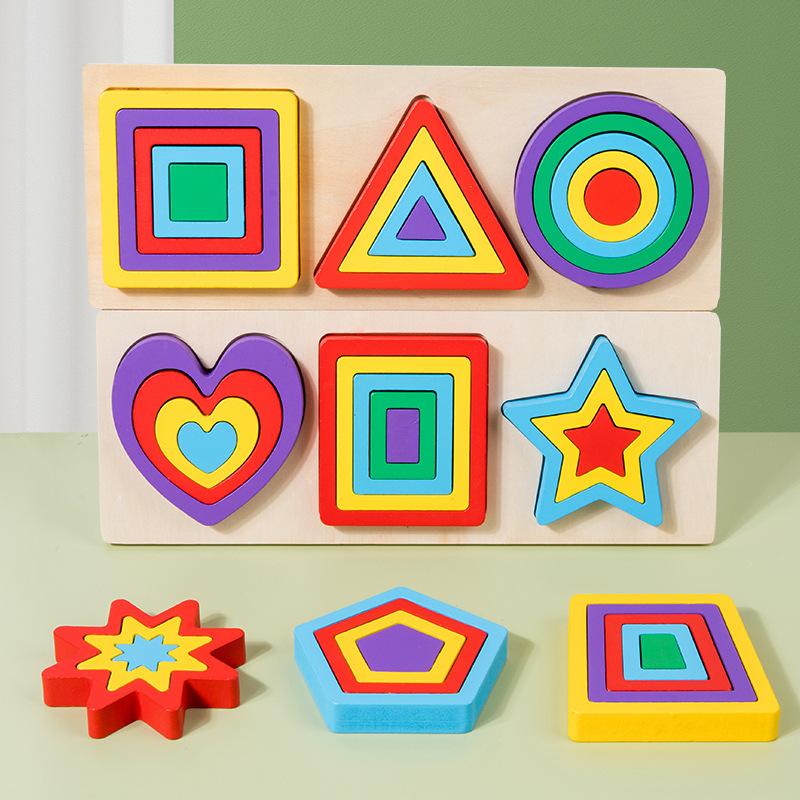Children'S Wooden Shape Matching Column Puzzle Building Block Geometric Puzzle Montessori Early Education Cognitive Educational Toys