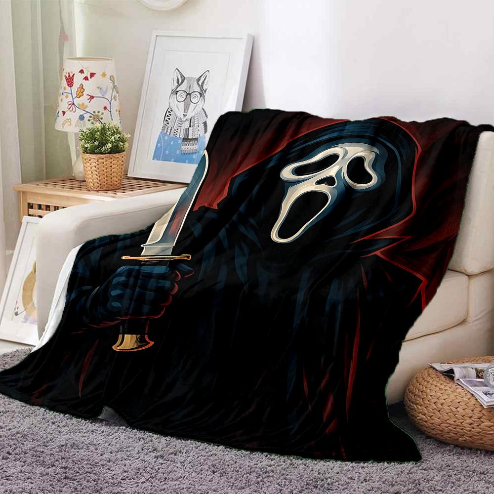 1Pc Ghostface Horror Knife Flannel Blanket, Soft And Comfortable, Casual Warm, Camping Travel, Christmas, Halloween Xmas Gift N1187