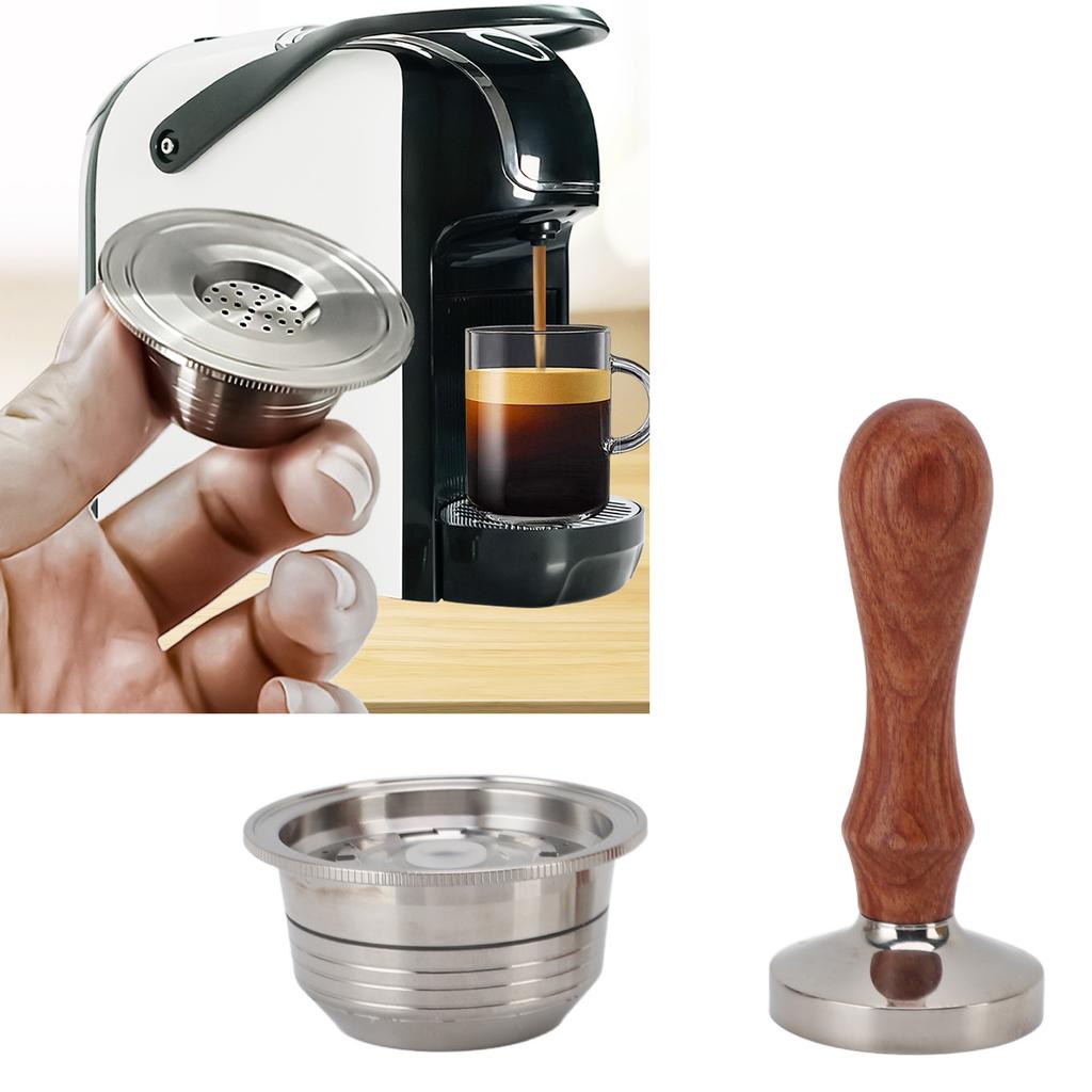 Reusable Coffee Capsule 304 Stainless Steel Refillable Coffee Filter Pod with Tamper Brush and Spoon for Coffee Makers